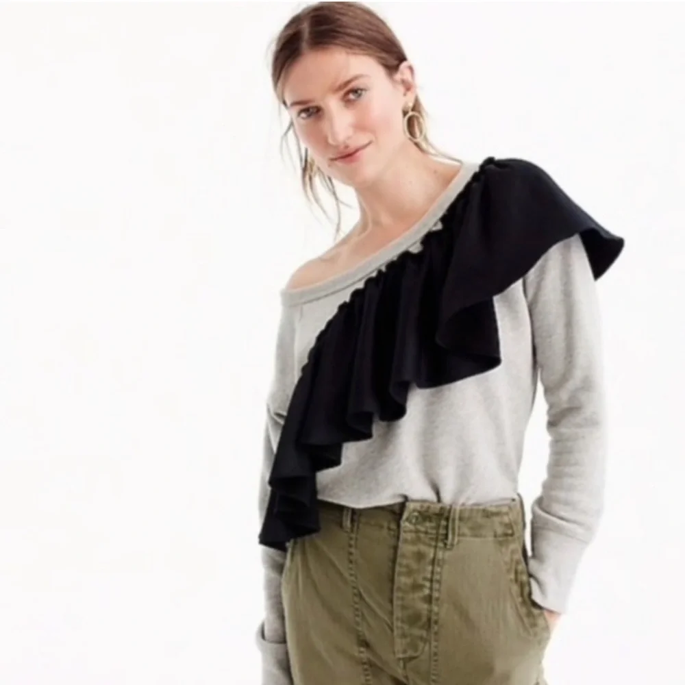 J.Crew | Asymetrical Ruffle Scoop Neck Sweater small